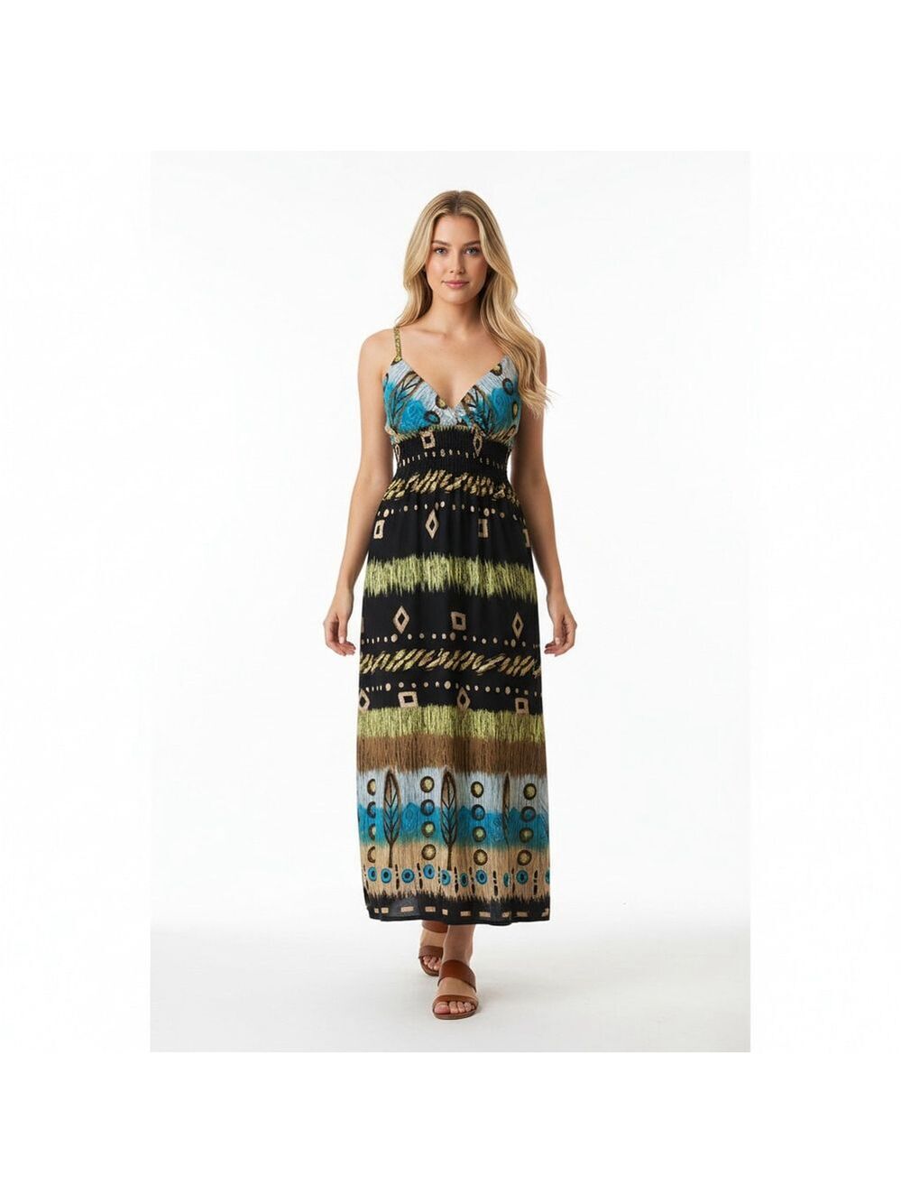 She’s Cool Women's Boho Maxi Dress Size M Black Blue